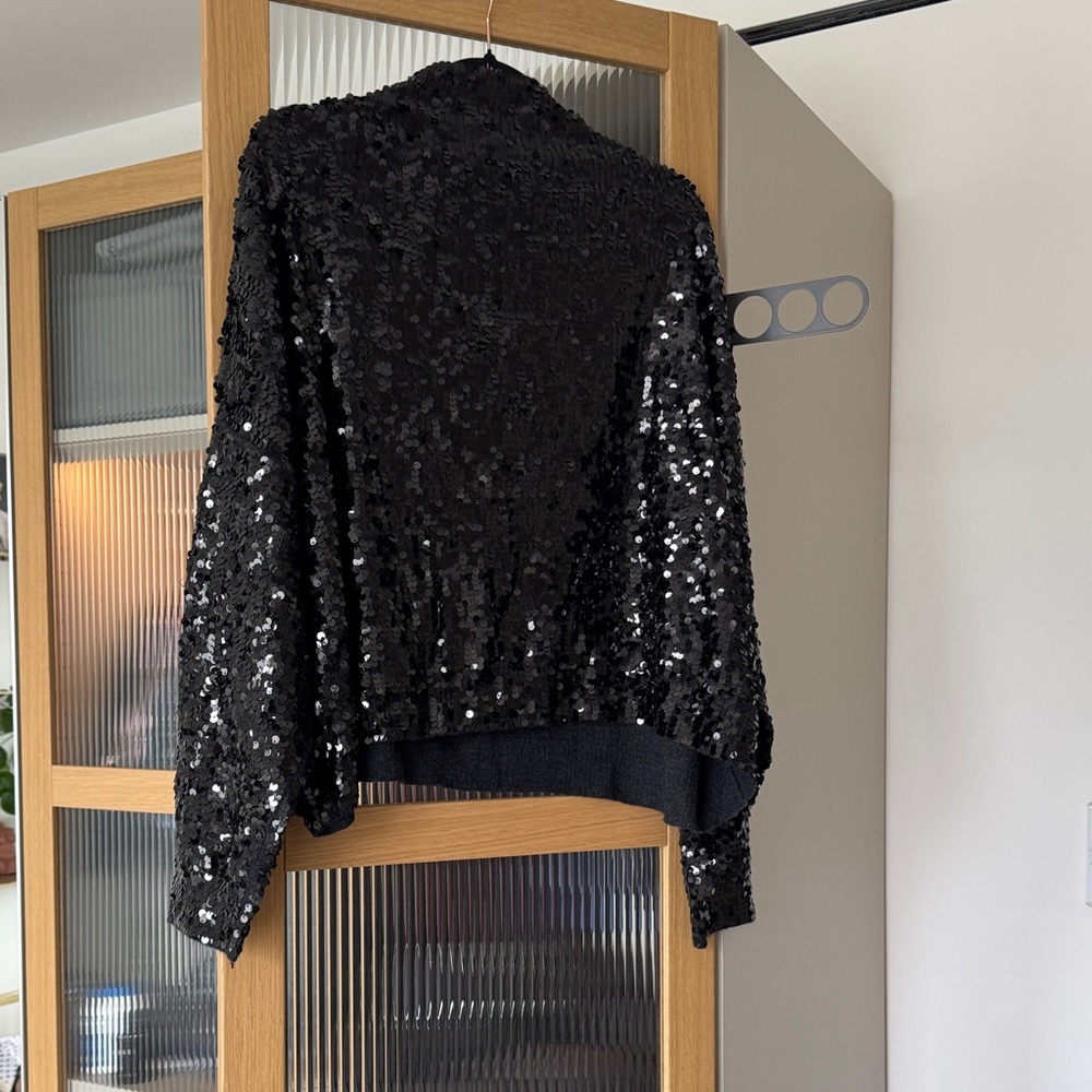 The Alani Cashmere Mock-Neck Sequined Sweater - Black - Picture 3 of 4